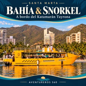 Katamarán Tayrona — Bahía y Snorkel en Santa Marta Katamarán Tayrona amarillo en Santa Marta — tour Bahía y Snorkel