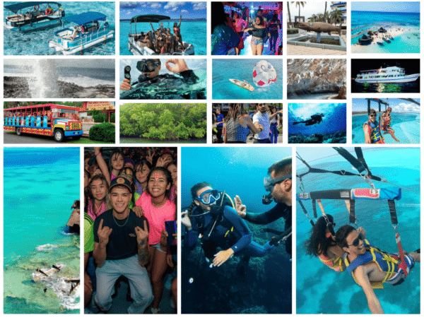 Combo de Actividades #12: Tour Bahía en Pontón + Yate Rumba + Buceo + Vuelta a la Isla en Chiva + Parasail en San Andrés Islas (5 Tours)