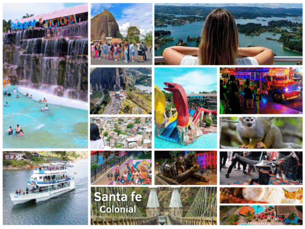 Combo de actividades #7: Comuna 13 con City Tour Medellín + Tour a Guatape + Tour a Hacienda Napoles + Chiva Rumbera + Tour a Santafe de Antioquia (5 Tours)