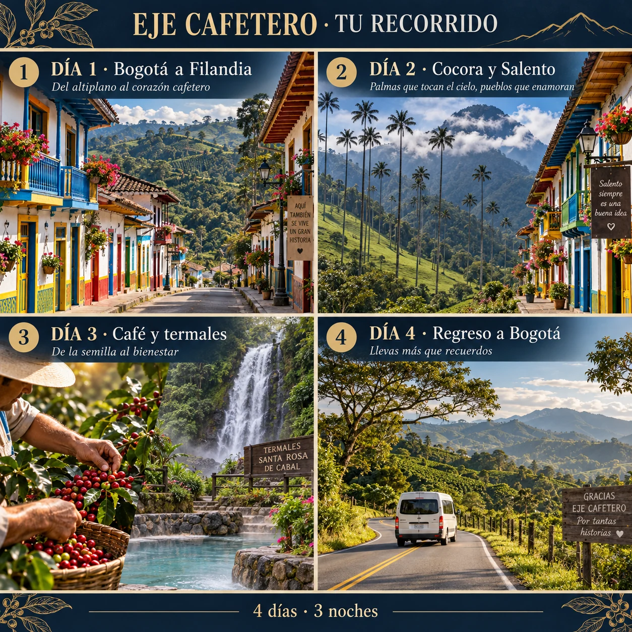 Itinerario ilustrativo de Eje Cafetero: 4 días y 3 noches desde Bogotá