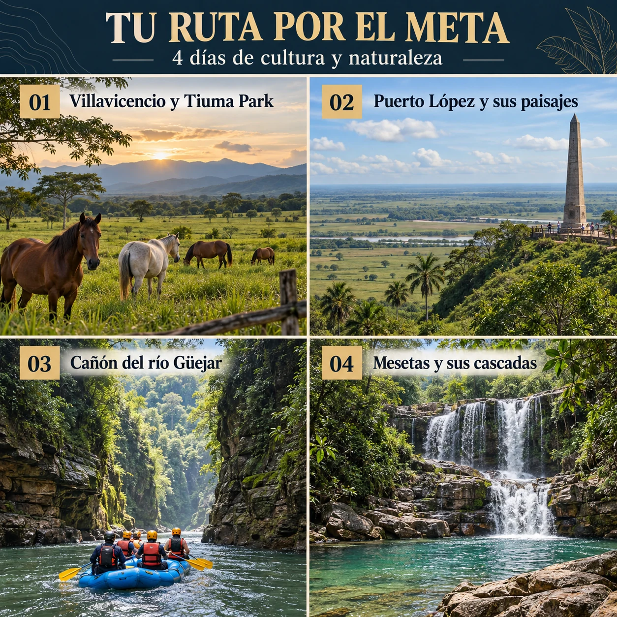 Itinerario ilustrativo de Cultura Llanera y aventura en el Meta: 4 días y 3 noches
