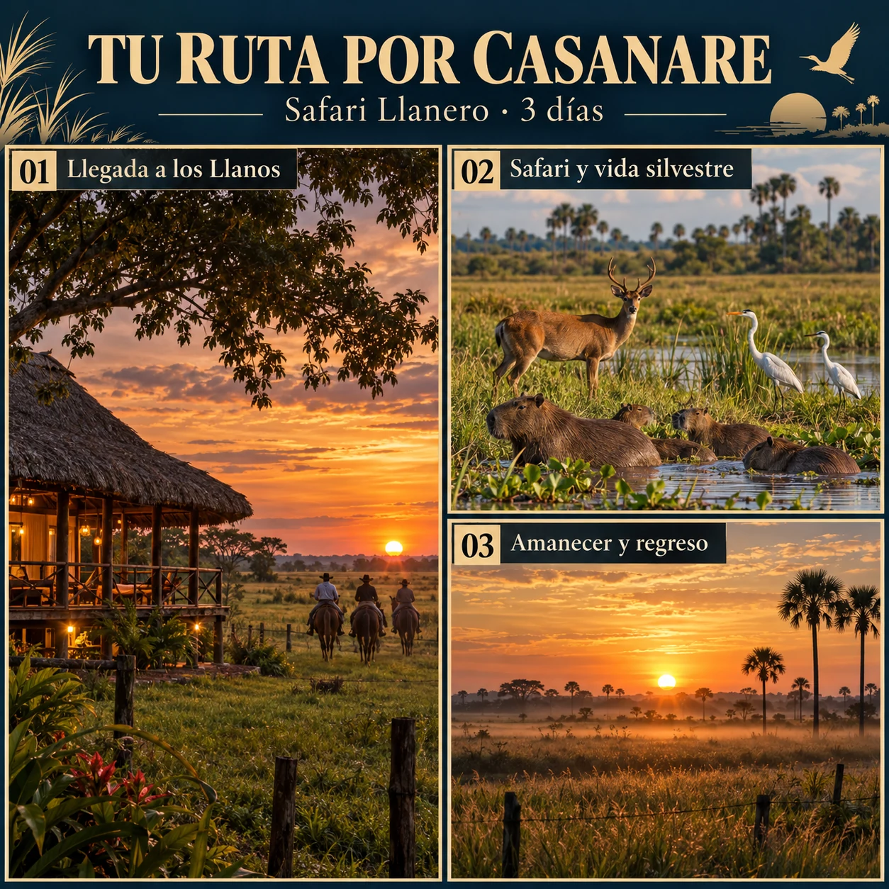 Itinerario ilustrativo de Safari Llanero en Casanare: 3 días y 2 noches desde Bogotá