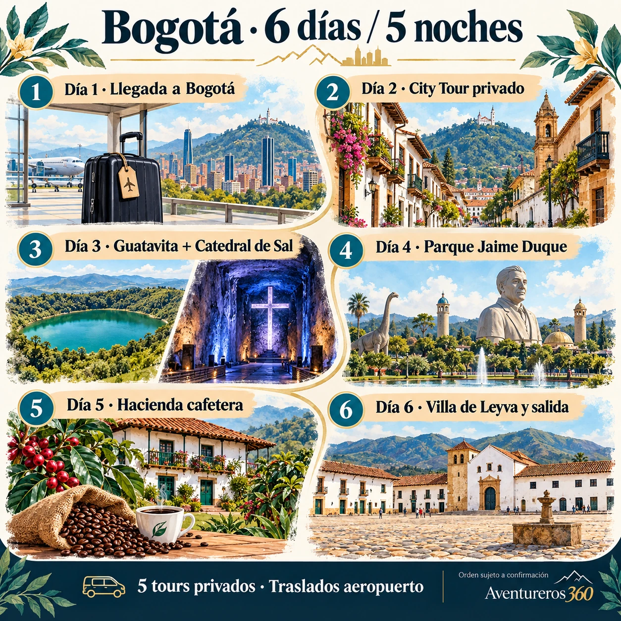 Itinerario de Bogotá 6 días y 5 noches con 5 tours privados