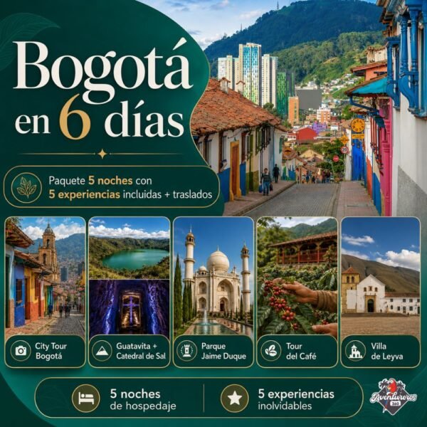 Bogotá en 6 días: Paquete 5 noches con 5 experiencias incluidas + Traslados