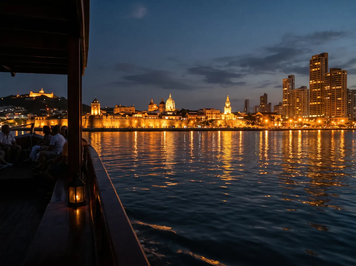 Cartagena iluminada vista desde el mar
