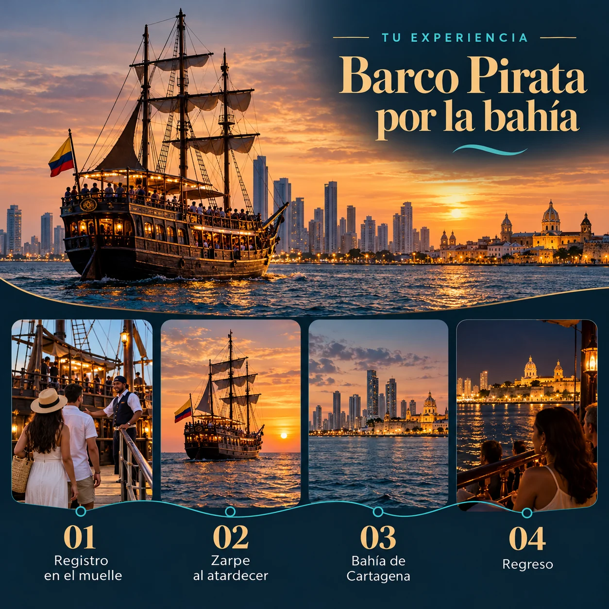 Itinerario ilustrado de Barco Pirata por la bahía