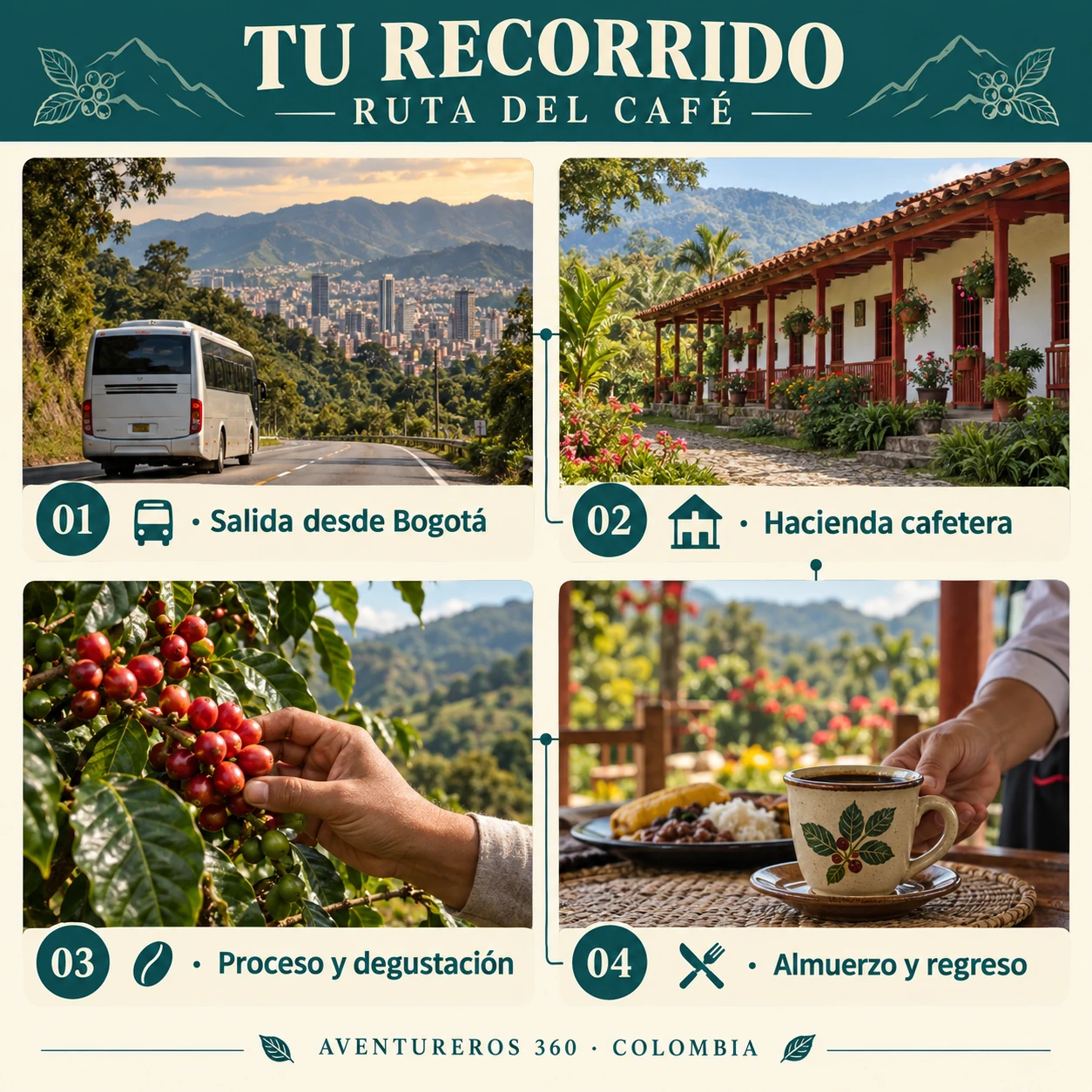 Diseño ilustrativo del itinerario de Café por Cundinamarca