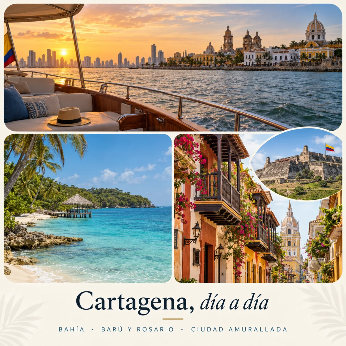 Ilustración del itinerario de Cartagena: bahía, Barú, Rosario y ciudad amurallada