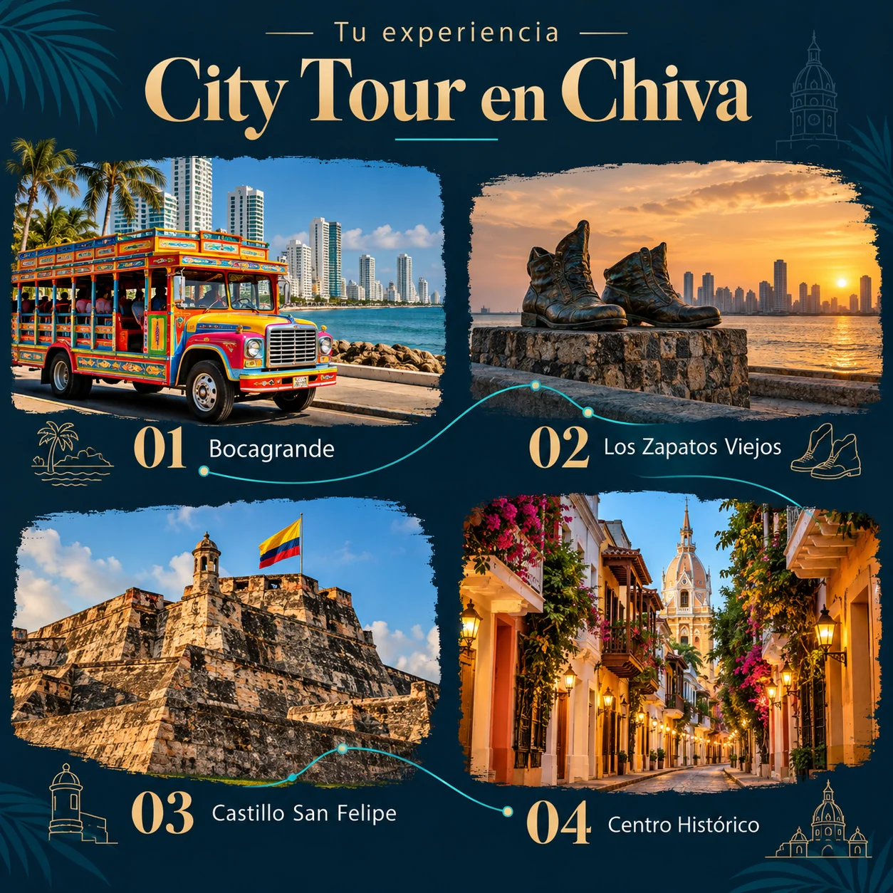 Itinerario ilustrado de City Tour en Chiva