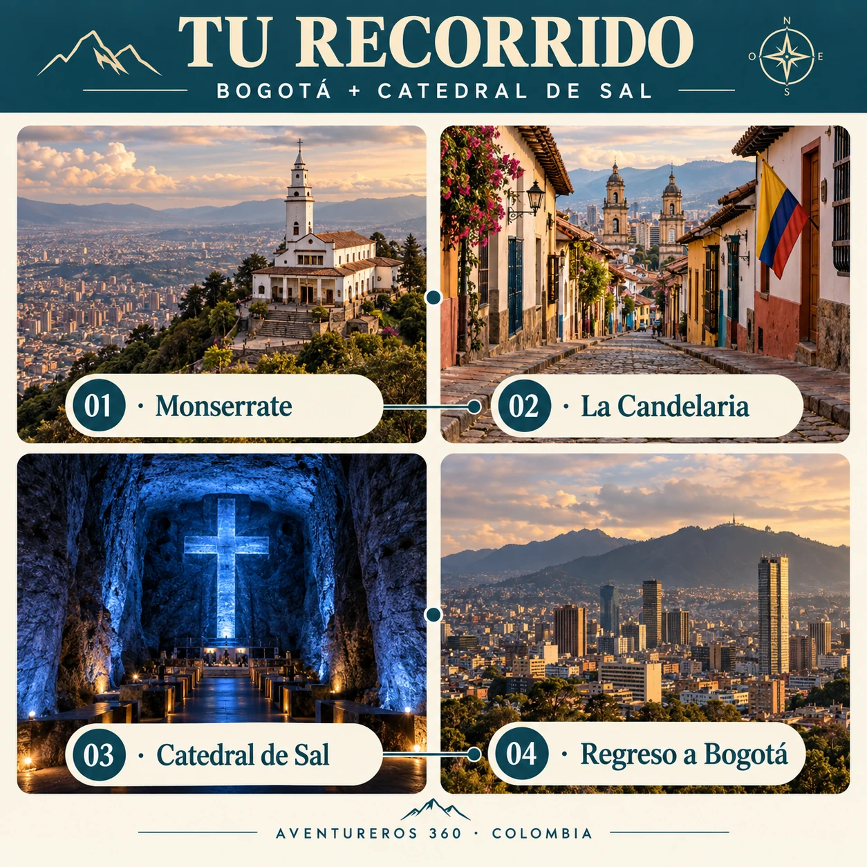 Diseño ilustrativo del itinerario de Bogotá + Catedral de Sal
