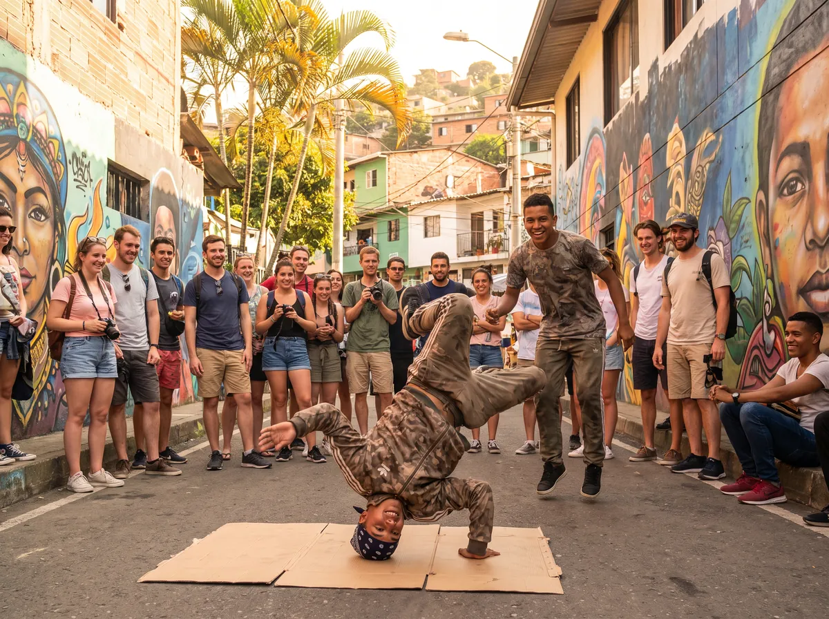 Bailarines de break dance en la Comuna 13