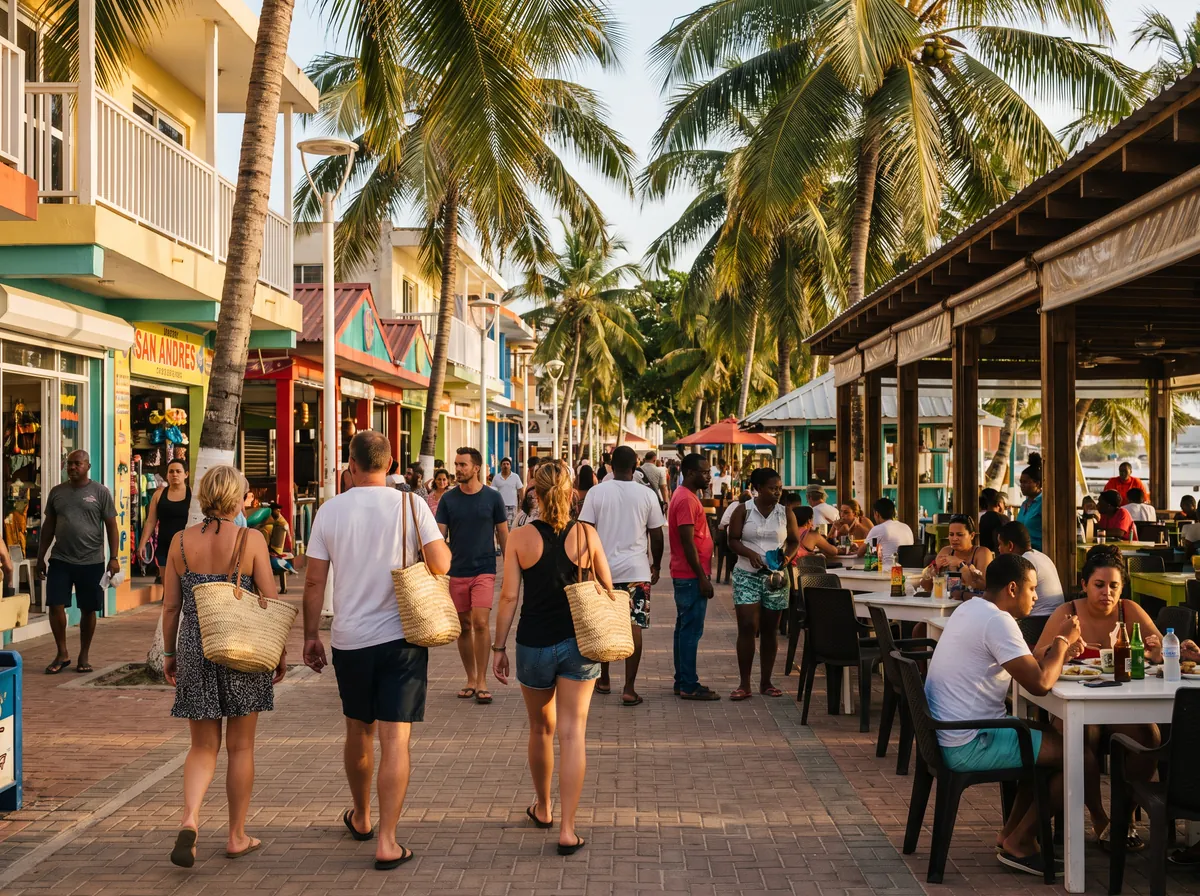 Turistas comprando en el centro de San Andrés