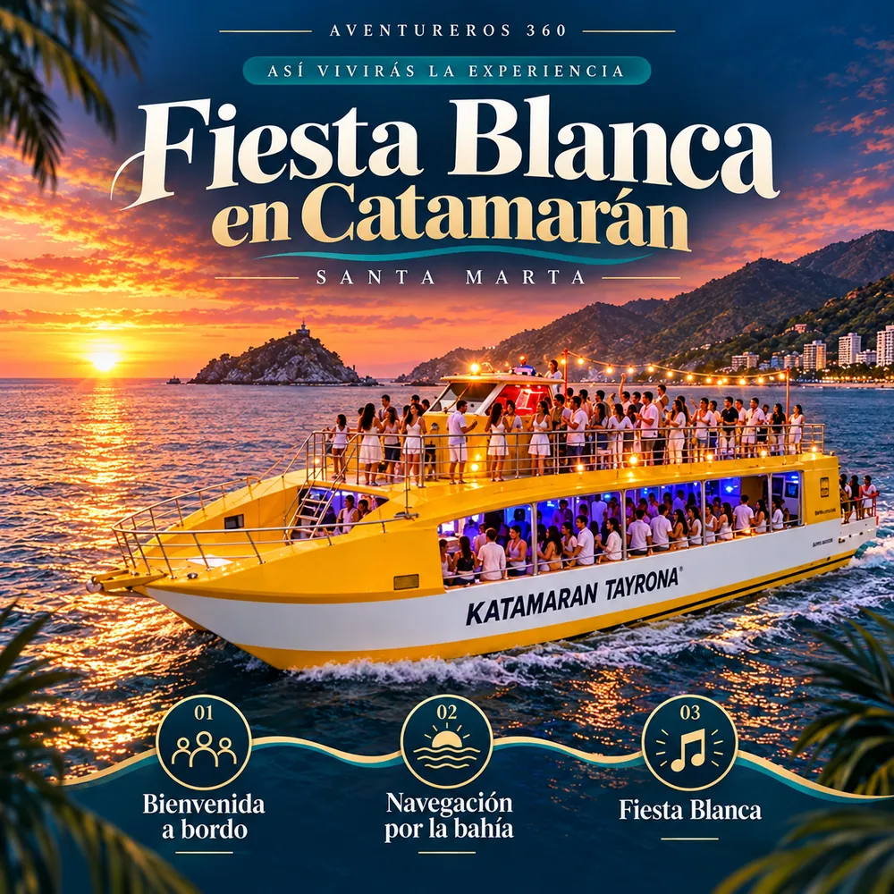 Itinerario ilustrado de Fiesta Blanca en Katamarán Santa Marta