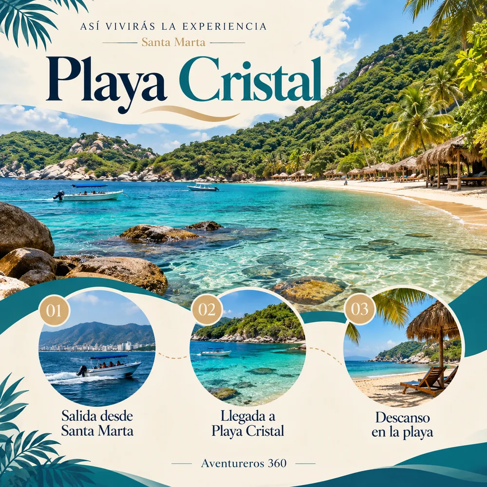 Itinerario ilustrado de Playa Cristal Parque Tayrona en Santa Marta