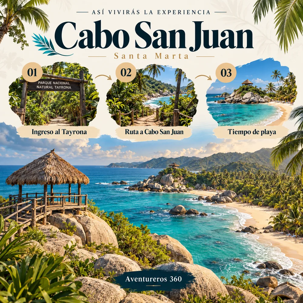 Itinerario ilustrado de Cabo San Juan Parque Tayrona en Santa Marta