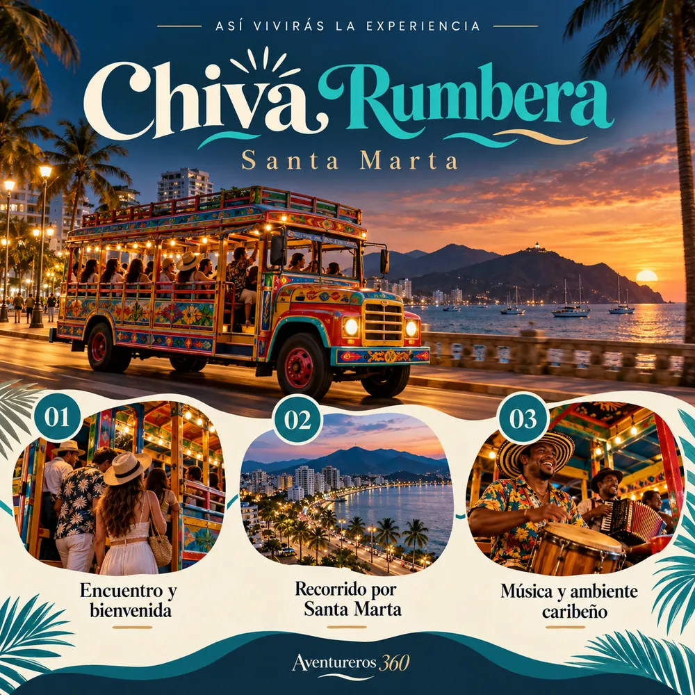 Itinerario ilustrado de Chiva Rumbera en Santa Marta