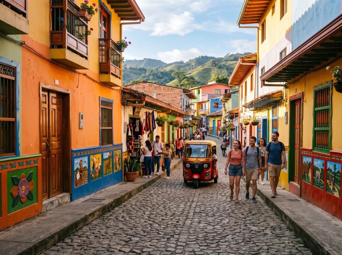 Calle con zócalos de colores en Guatapé