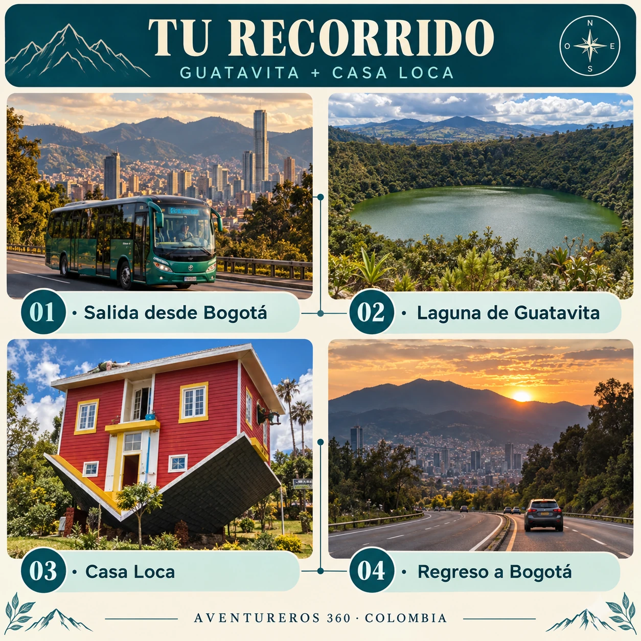 Diseño ilustrativo del itinerario de Guatavita + Casa Loca