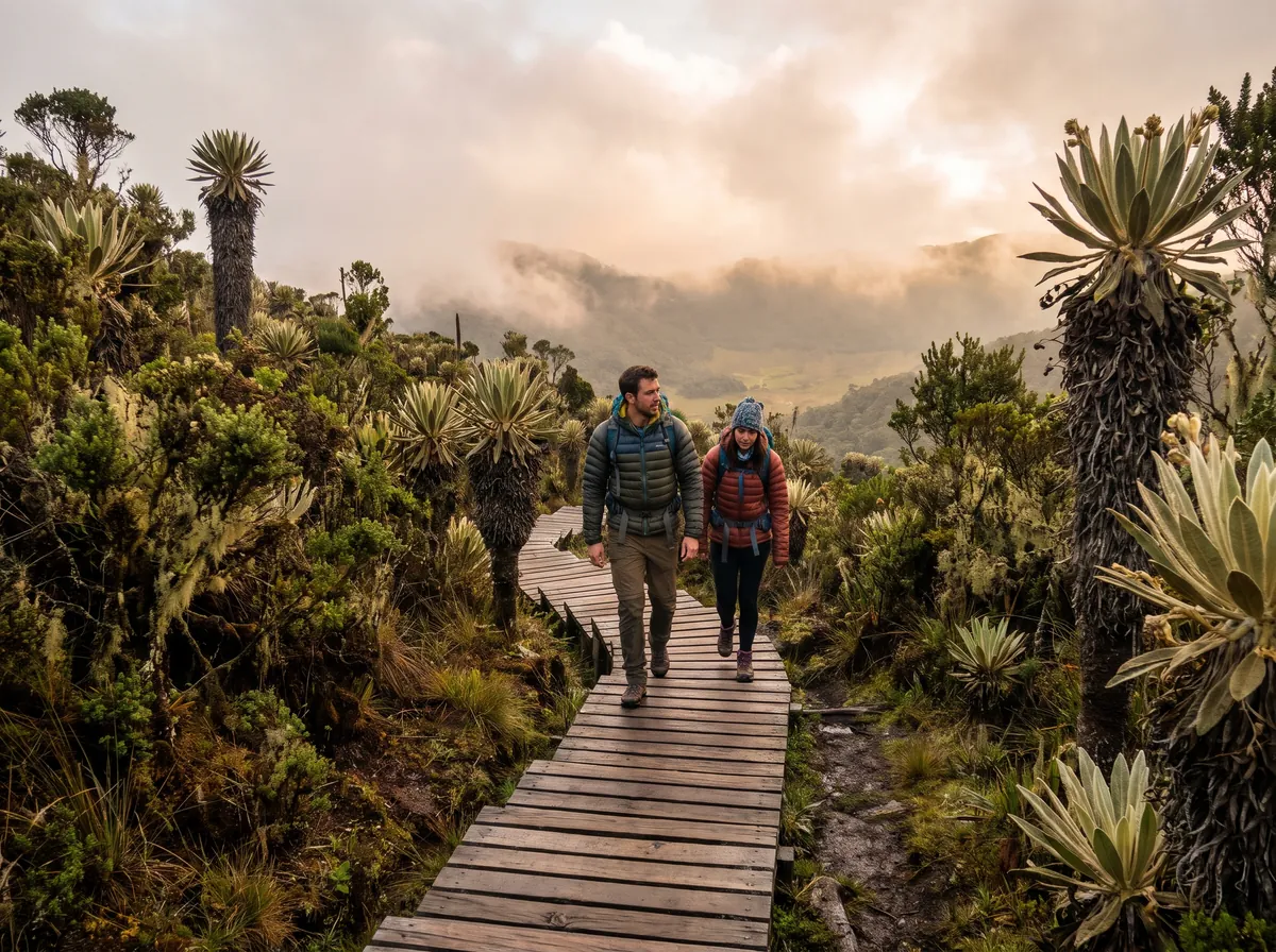 Caminantes en el sendero de la Laguna de Guatavita