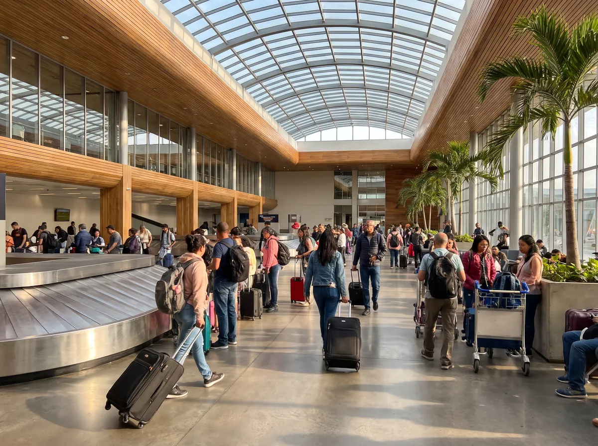 Viajeros recogiendo su equipaje en el aeropuerto de Bogotá