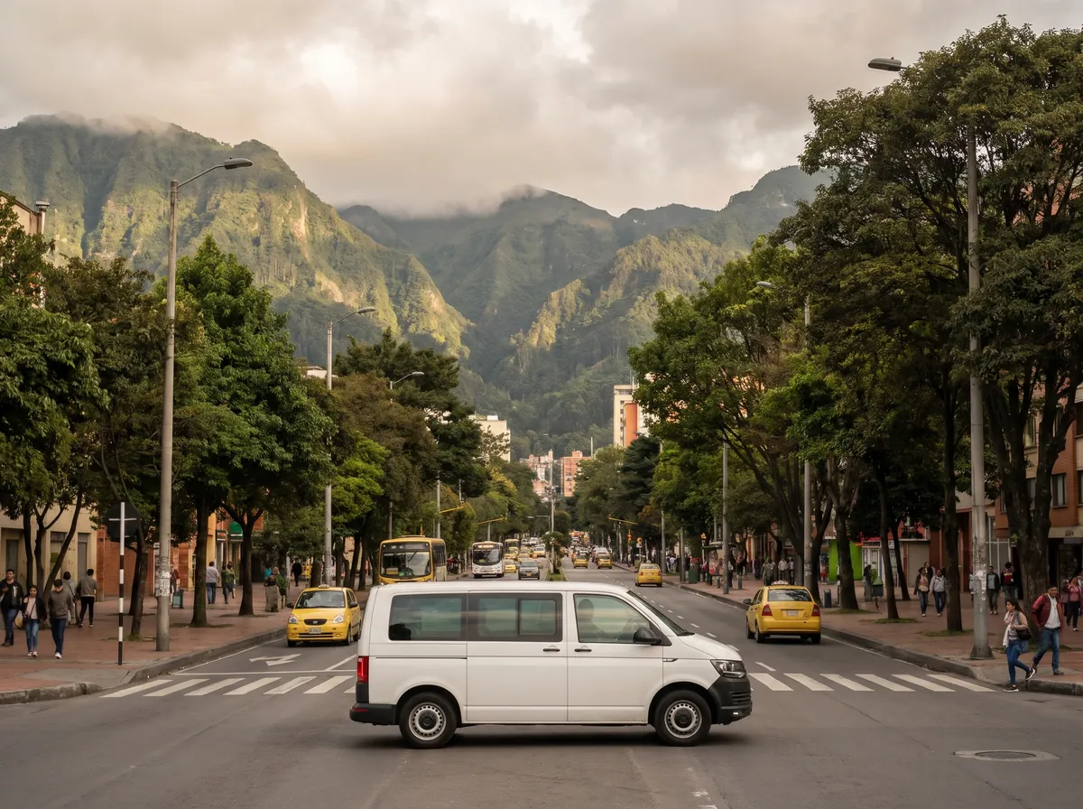 Van de pasajeros en una avenida de Bogotá