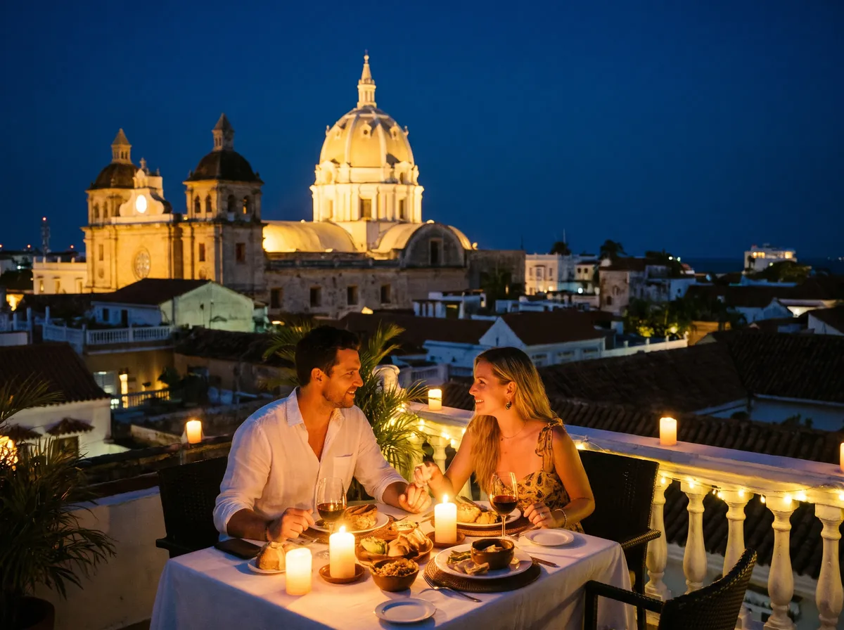 Cena romántica en una terraza de Cartagena