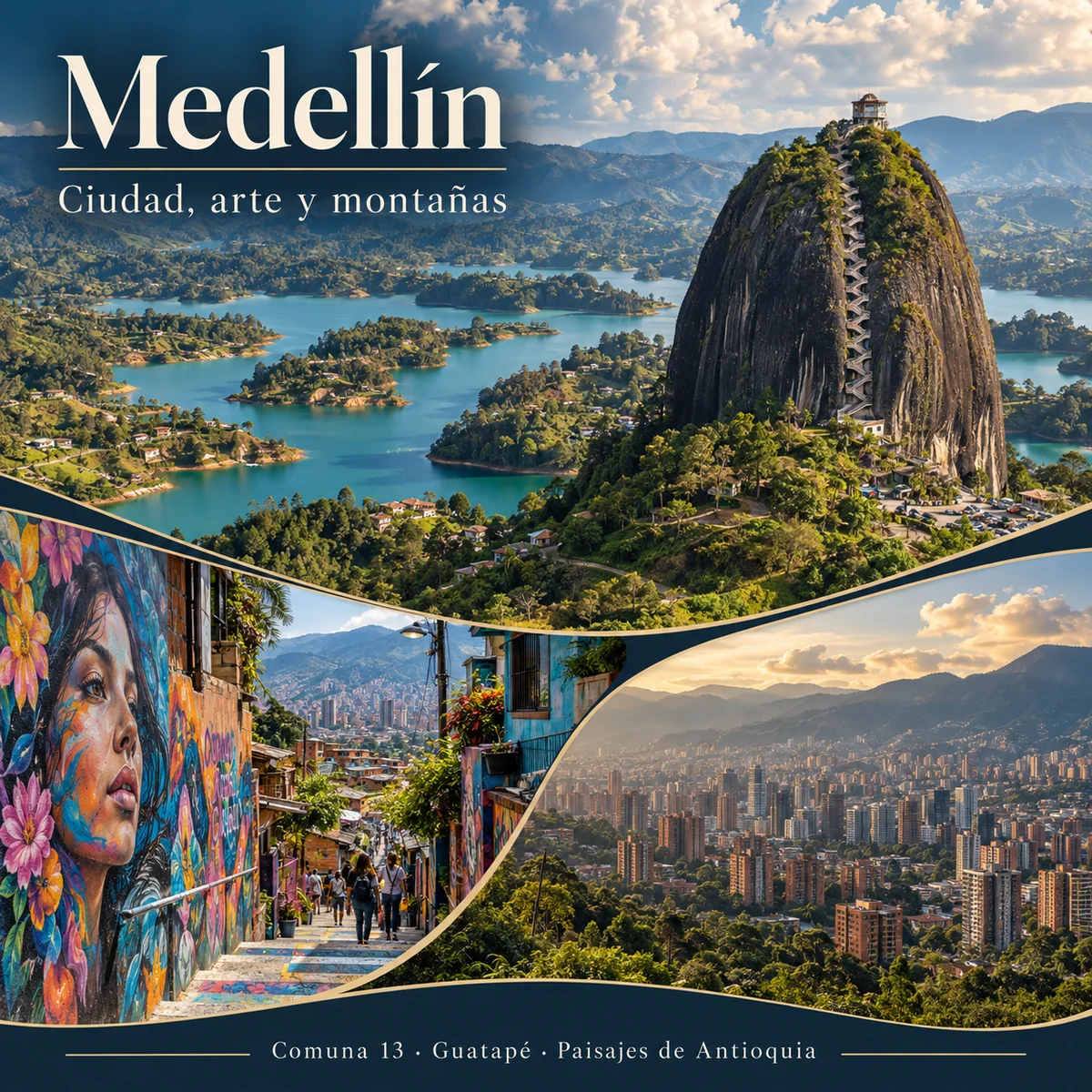 Medellín: Comuna 13, Guatapé y paisajes de Antioquia — ilustración del itinerario