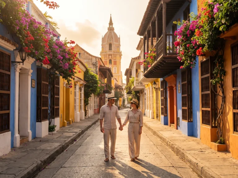 Calle colonial de la ciudad amurallada de Cartagena