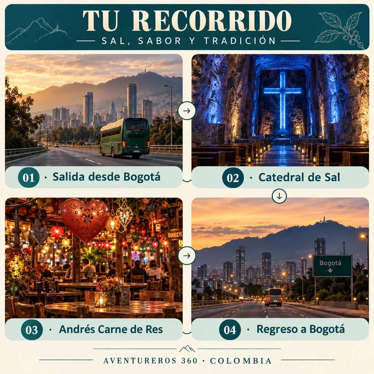 Diseño ilustrativo del itinerario de Catedral + Andrés Carne de Res
