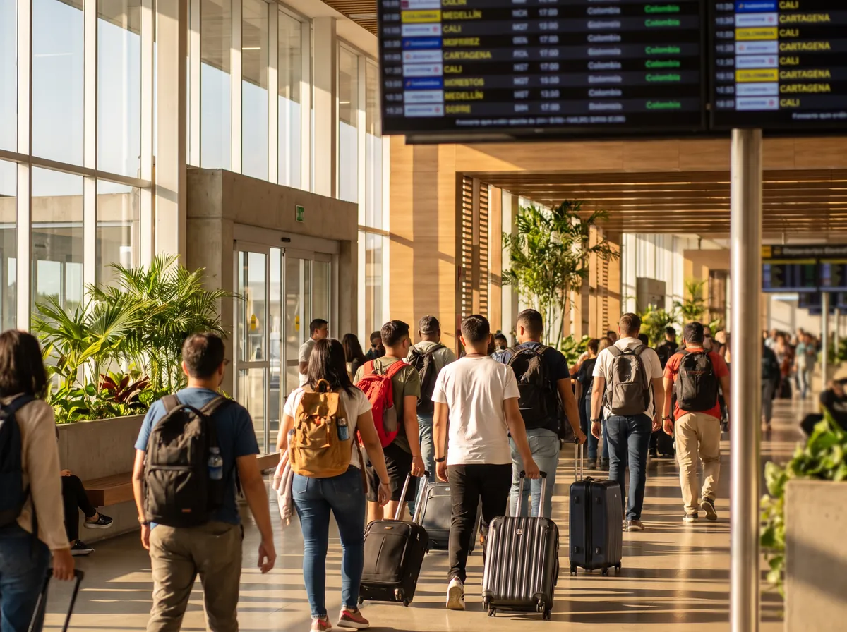 Viajeros en el aeropuerto antes de volar a San Andrés