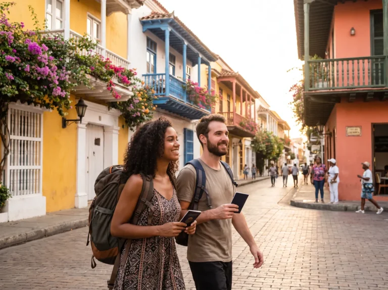 Pareja de viajeros con pasaporte en Cartagena