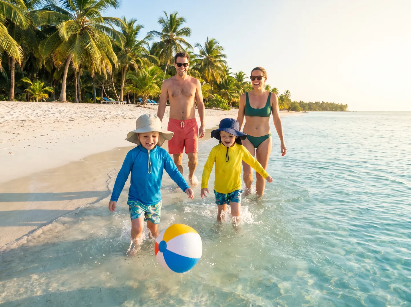 Familia con niños jugando en el mar del Caribe colombiano